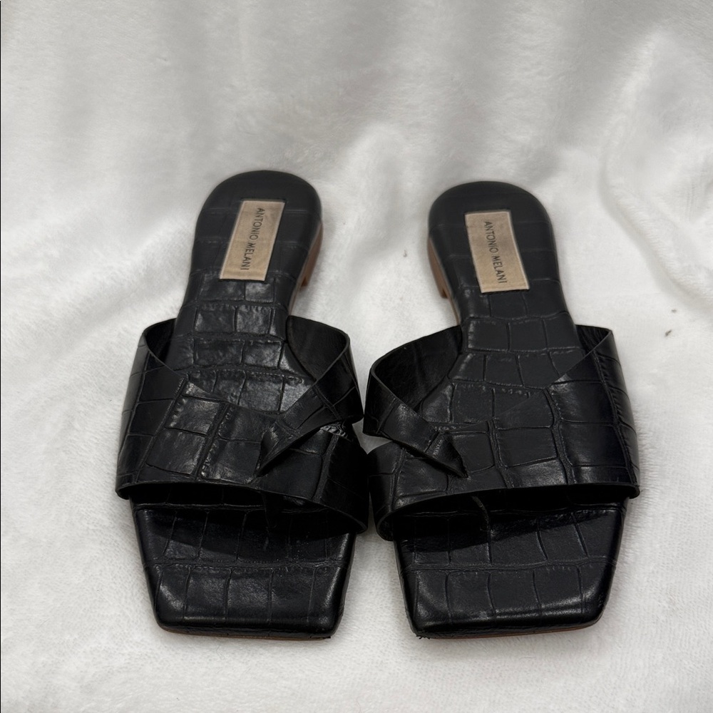 ANTONIO MELANI Black Croc-Embossed Mules